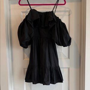 Ulla Johnson Black Off-Shoulder Ruffle Mini Dress